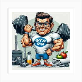 Cartoon Man In Gym Art Print