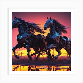 Two Horses At Sunset Art Print