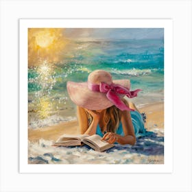 Seaside Serenity The Woman In The Pink Ribbon Hat (2) 1 Art Print