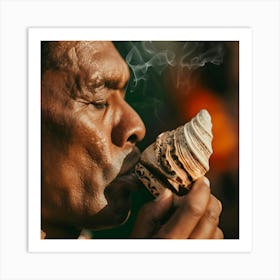 Man Smoking A Conch Shell Art Print