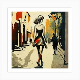 Woman Walking Down The Street 2 Art Print