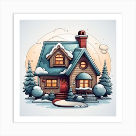Cartoon House In Winter Art Print