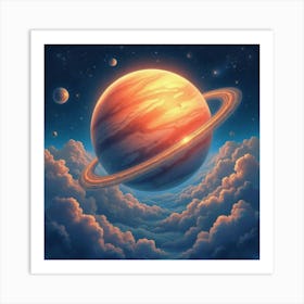 A Watercolor Glowing Planet Ringed By Swirling Clouds And Shining Stars 1 Art Print