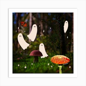 Spooky Forest Ghost Collage Art Print