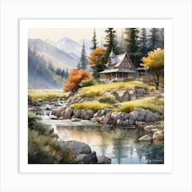 Cabin By The River 2 Art Print