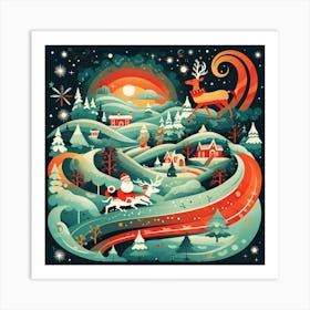 Santa And Reindeer Art Print