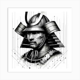 Samurai Head - Abstract Line Art Illustration 71 Art Print