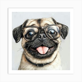 Pug Dog With Glasses 1 Art Print