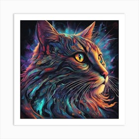 Mesmerizing Cat With Luminous Eyes On A Profound Black Background 1 Art Print