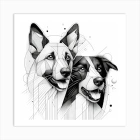 Dogs - Abstract Line Art Illustration 227 Art Print