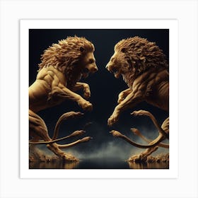 Two Lions Fighting Art Print