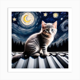 Starry Night Cat Art Print