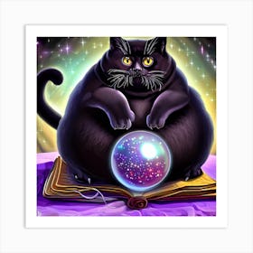 Black Cat With A Crystal Ball Art Print