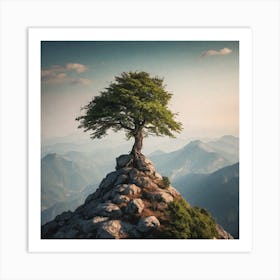 Single Tree On Top Of The Mountain (71) Art Print