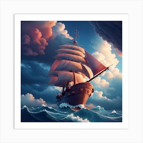 Sailing Ship In Stormy Sea Art Print