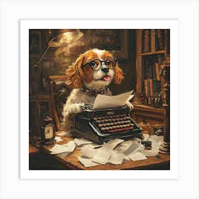 Funny Dog Writer Vintage Art Background 1 Art Print