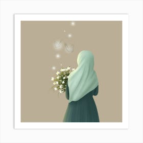 Muslim Girl With Flowers Art Print