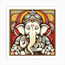 "Divine Serenity of Ganesha" - This captivating artwork embodies the essence of tranquility and wisdom, featuring the revered deity Ganesha, symbolizing prosperity, fortune, and success. With its intricate patterns and vibrant hues, this piece captures the eye, making it a perfect addition to any space seeking a touch of spiritual elegance. The use of reds, golds, and contrasting shades accentuates the deity's calming presence. Ideal for those looking to infuse their home with a serene aura and cultural richness, this artwork is not just a visual treat but also an ode to traditional symbolism and modern design. Whether for a housewarming gift or personal collection, it stands as a beacon of peace and prosperity. Art Print