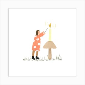 Girl Lighting A Candle Square Art Print