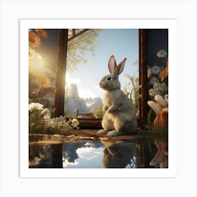 Rabbit In The Window with reflection Art Print