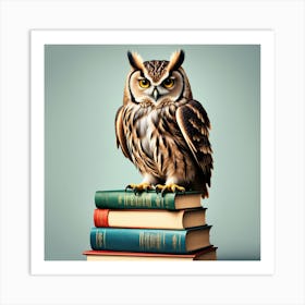 Owl On Books, An Owl Perched On A Stack Of Books Symbolizing Wisdom And Learning 4 Art Print