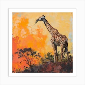 Giraffe On A Mountain Top Brushstroke 2 Art Print