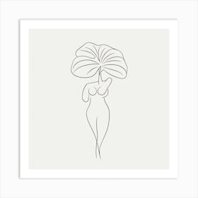 Line Art Woman Body And Leaf 5 Art Print