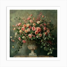 Roses In A Vase Green Bak Art Print