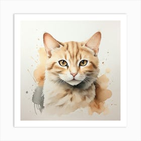 Watercolor Portrait Of Tabby Cat Art Print