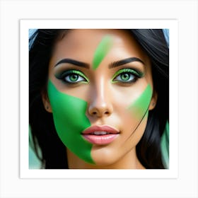 Rostro Mujer Pincelada De Verde Art Print