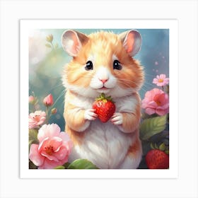 Hamster With Strawberry Art Print