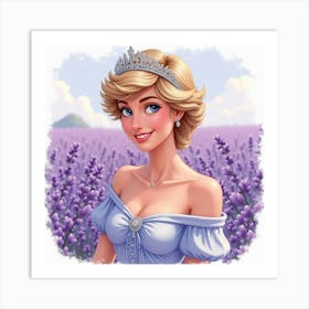 Princess Diana Smiling With A Delicate Lavender Watercolor Field Behind Art Print