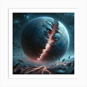 A Small Planet Being Pulled Apart By A Much Larger One, Its Surface Tearing And Breaking Apart 1 Art Print