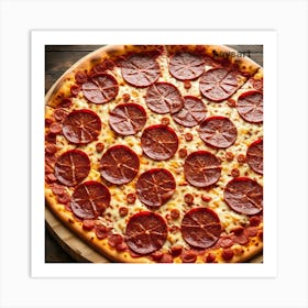 Pepperoni Pizza On Wooden Table 1 Art Print