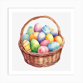 Watercolor Easter Eggs In A Basket Art Print