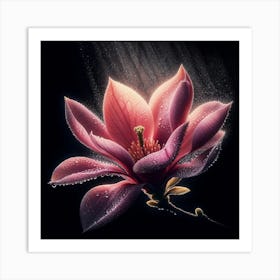 Pink Magnolia Flower With Dew Drops Art Print