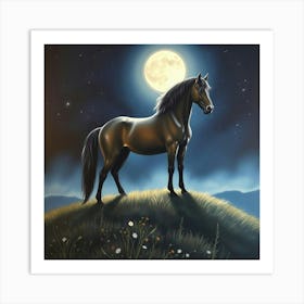 Horse In The Moonlight 26 Art Print