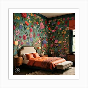 Floral Bedroom Wallpaper Art Print