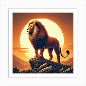 Lion And The Moon Art Print