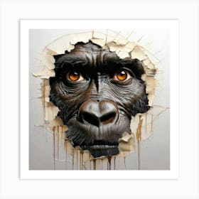 Firefly Hyperrealistic, Oil Painting, White Background, Eye, Ripped Paper, Gorilla Face, Black Ink, (2) Art Print