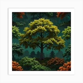 Tree Forest Seamless Pattern Art Print