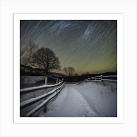 Star Trails Over A Snowy Path Art Print