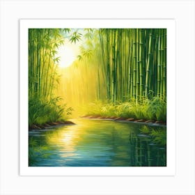 A Stream In A Bamboo Forest At Sun Rise Square Composition 389 Art Print