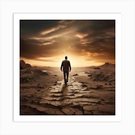 Man Walking In The Desert Art Print