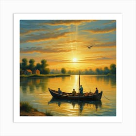 Sunset In A Boat Art Print