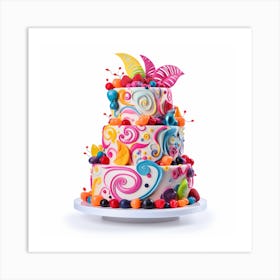 Colorful Cake With White Background Art Print