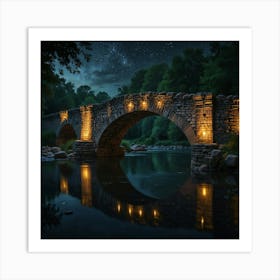 Stone Bridge At Night Art Print