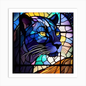 Panther, stained glass, rainbow colors Art Print