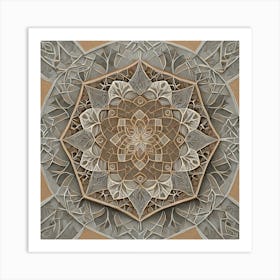 Firefly Beautiful Modern Detailed Indian Mandala Pattern In Neutral Gray, Silver, Copper, Tan, And C 1 Art Print
