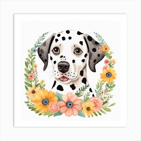 Floral Baby Dalmatian Dog Nursery Illustration (29) Art Print